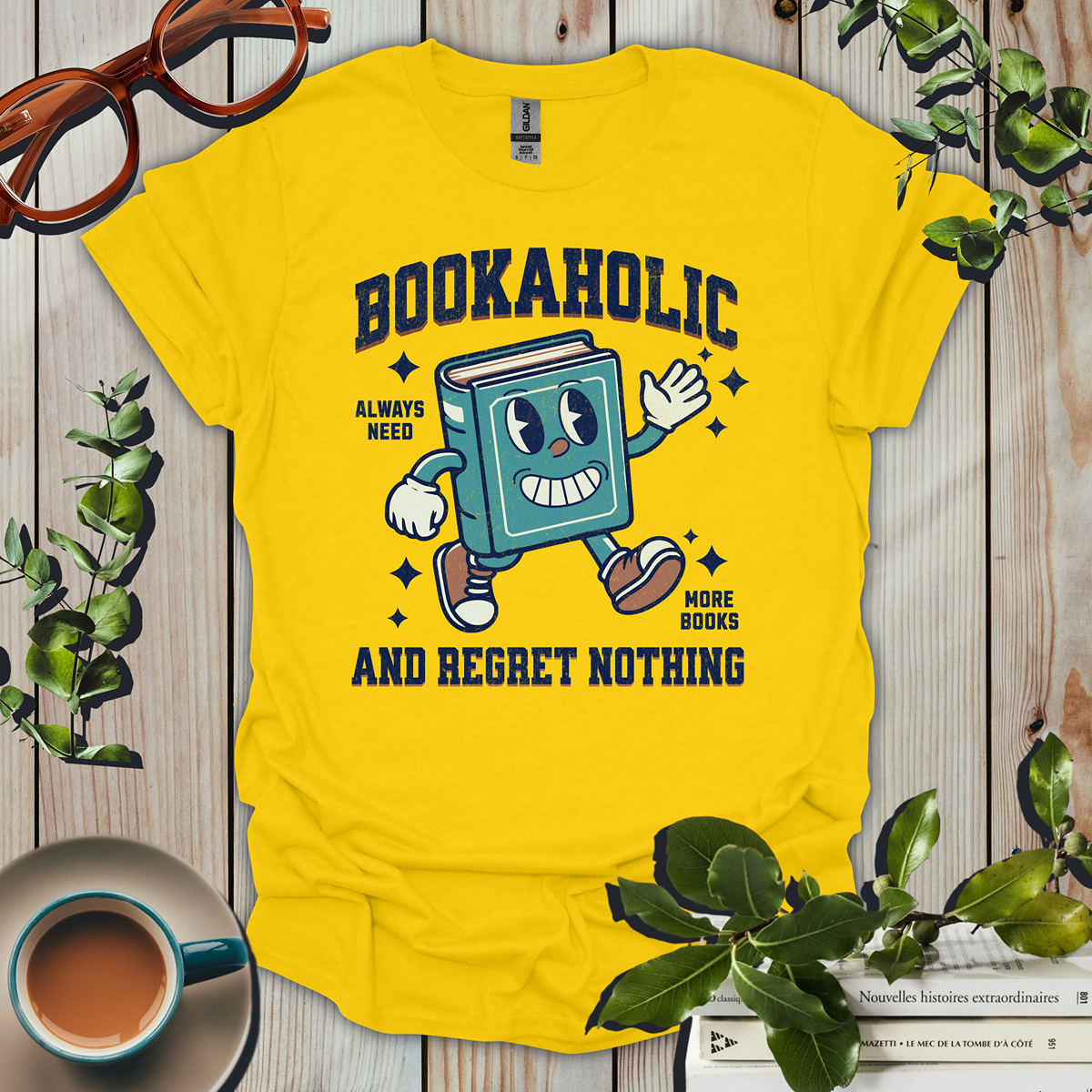 Bookaholic And Regret Nothing Distressed T-Shirt