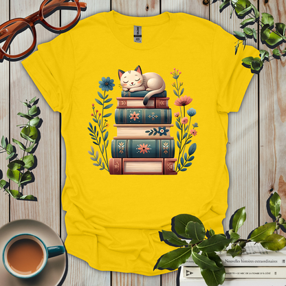 Botanical Book Lover's Cat T-Shirt