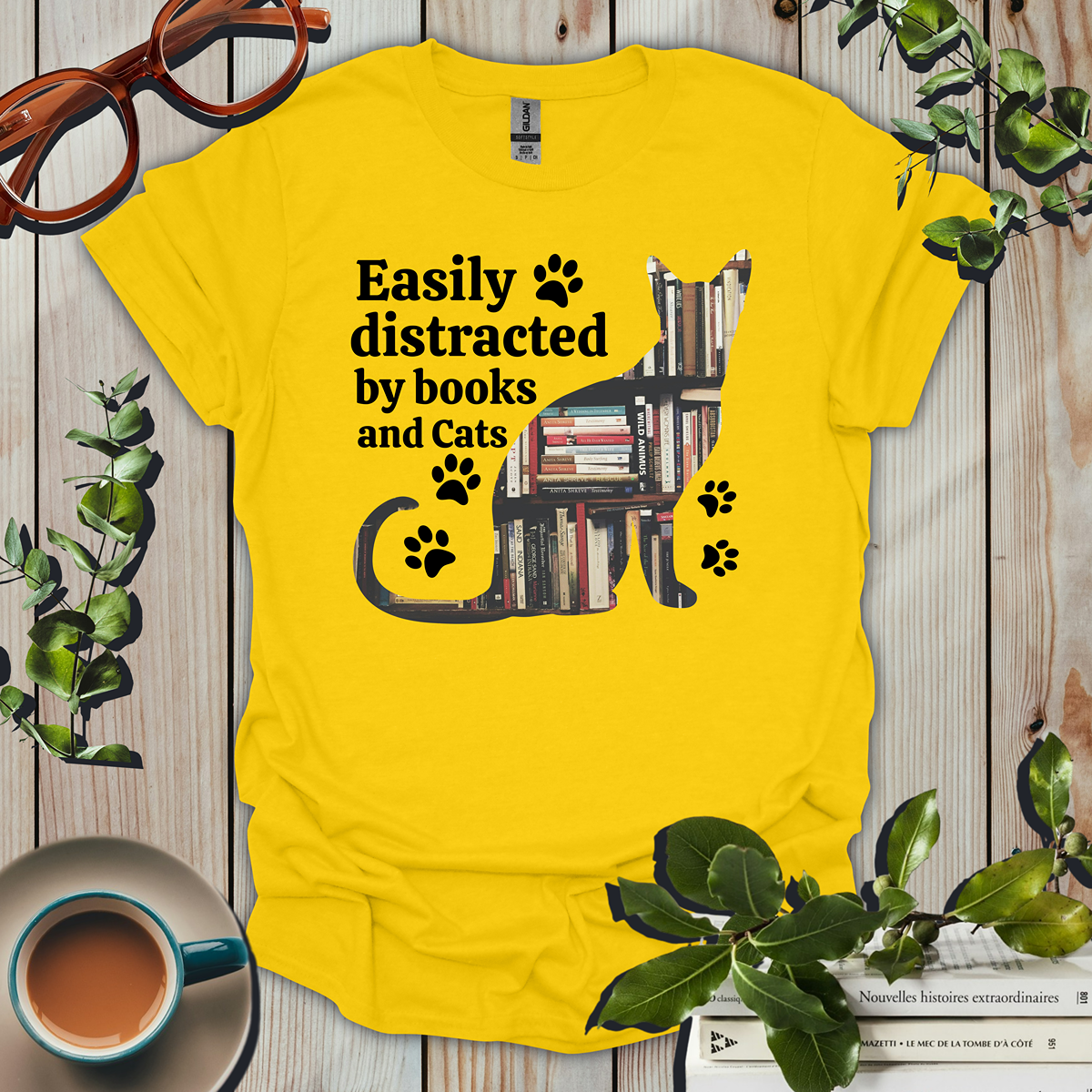 Easily Distracted By Books And Cats T-Shirt