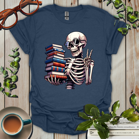 Peace, Love, and Books Funny Skeleton T-Shirt