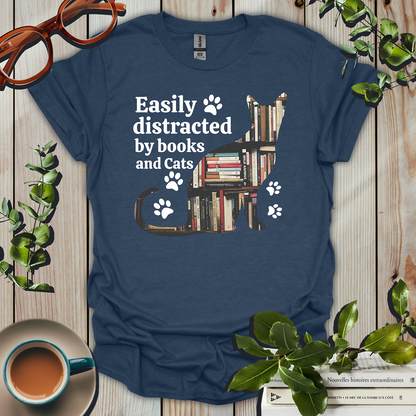 Easily Distracted By Books And Cats T-Shirt