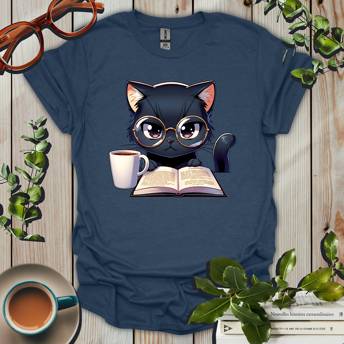 Caffeinated Cat Reader T-Shirt