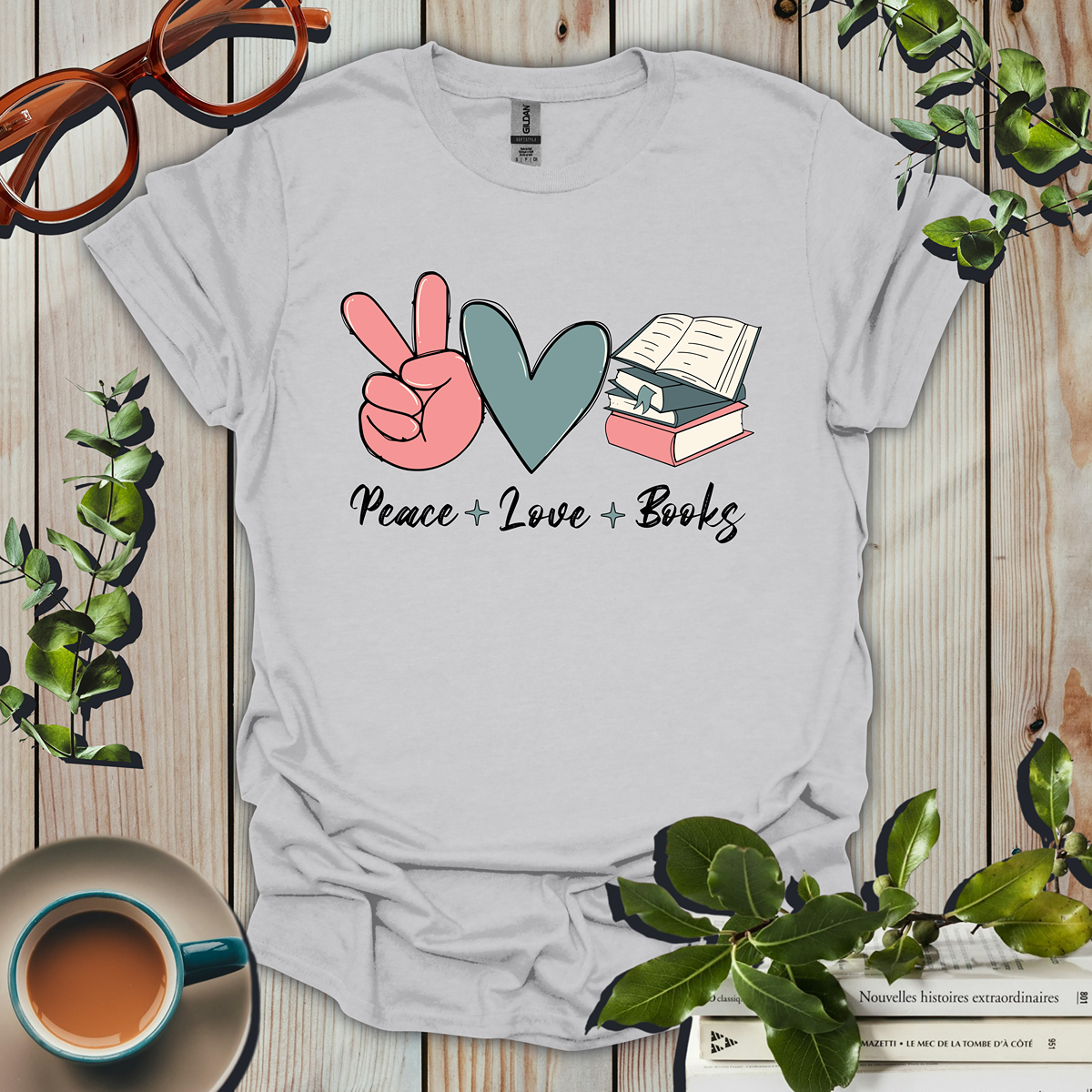 Peace, Love, Books T-Shirt