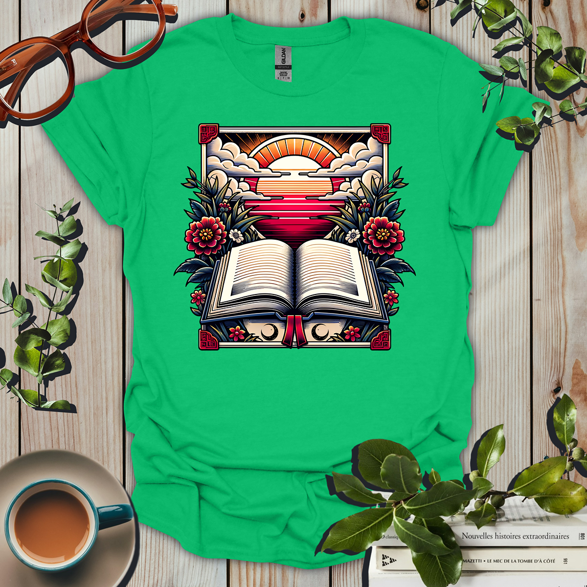 Botanical Vintage Sunset Reading T-Shirt