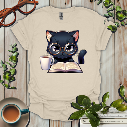 Caffeinated Cat Reader T-Shirt