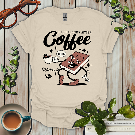 Life Unlocks After Coffee Book Lover T-Shirt