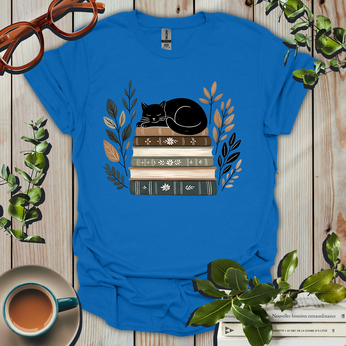Cozy Cat Nap on Books T-Shirt