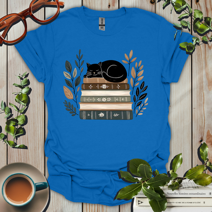 Cozy Cat Nap on Books T-Shirt